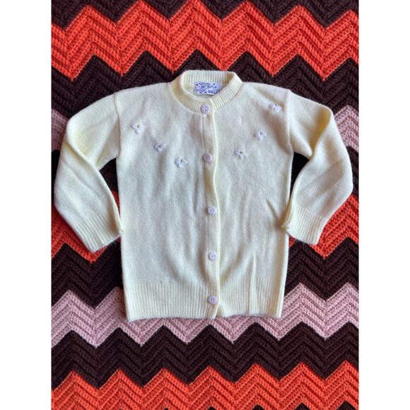 Vintage 60s Turbo Hi-Bulk Yellow Daisy Baby Cardigan Sweater DuPont Orlon - Picture 1 of 8
